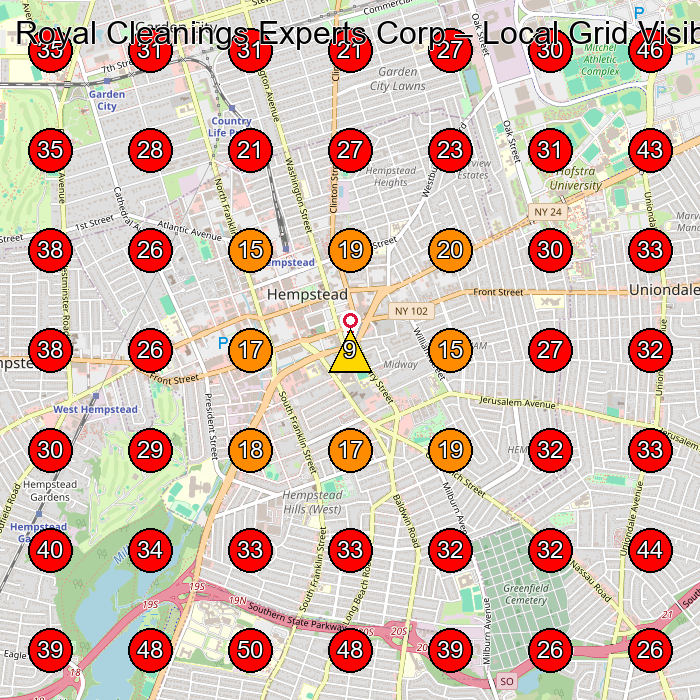 Royal Cleanings Experts Corp GeoGrid visibility map for House Cleaning Service in Hempstead